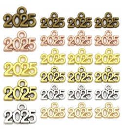 Metal Charm 14x9mm "2025" Mixed Colors 50pcs