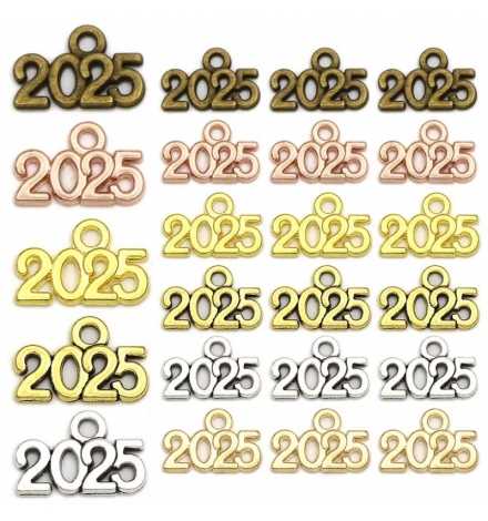 Metal Charm 14x9mm "2025" Mixed Colors 50pcs