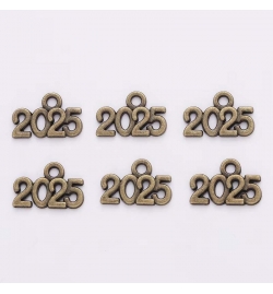 Metal Charm Antique Bronze 14x9mm "2025" 10pcs