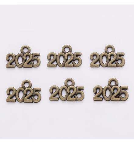 Metal Charm Antique Bronze 14x9mm "2025" 10pcs