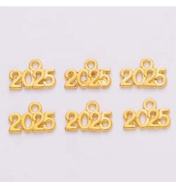 Metal Charm Gold 14x9mm "2025" 10pcs