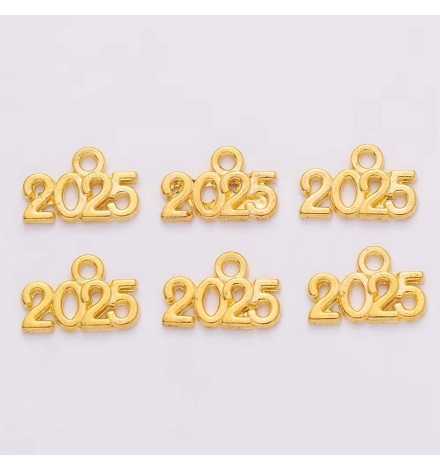 Metal Charm Gold 14x9mm "2025" 10pcs