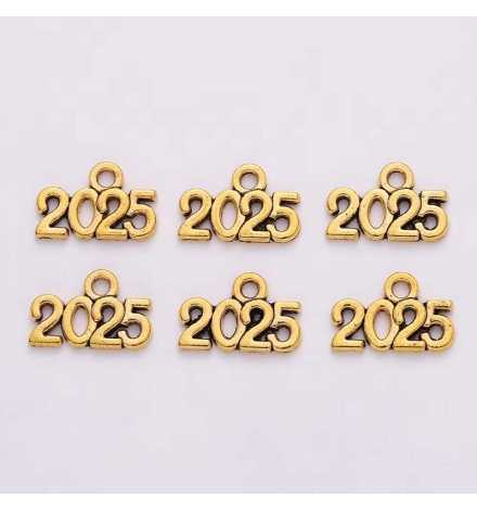 Metal Charm Antique Gold 14x9mm "2025" 10pcs