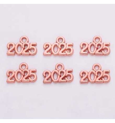 Metal Charm Rose Gold 14x9mm "2025" 10pcs