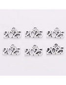 Metal Charm Silver 14x9mm "2025" 10pcs