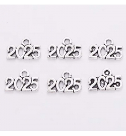 Metal Charm Silver 14x9mm "2025" 10pcs