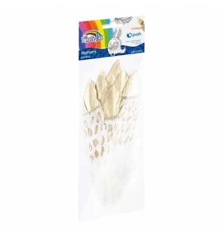 Feathers 13-19cm 8pcs - White/Gold