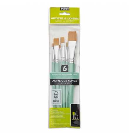 Paint Brush set 6pcs Golden Taklon Short Flat  - Pebeo