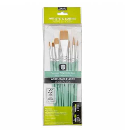 Paint Brushes Golden Taklon 8pcs (4 Round + 4 Flat ) Pebeo